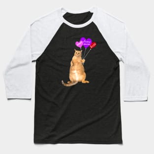 FOR DARK BACKGROUND: Valentine's Day Balloon Cat Baseball T-Shirt